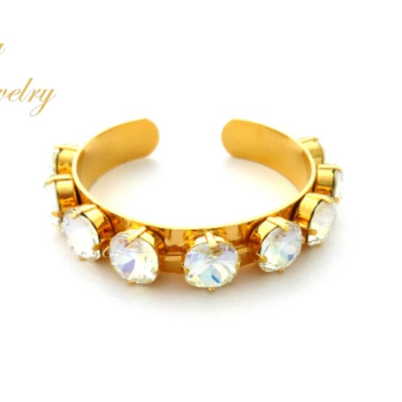 Gold Plated Athena Cuff Bracelet, 12mm Cushion Cut Crystal Moonlight Crystals - Picture 6 of 7